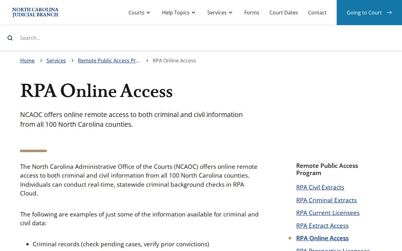 Rockingham County case lookup RPA Cloud access terms and fees