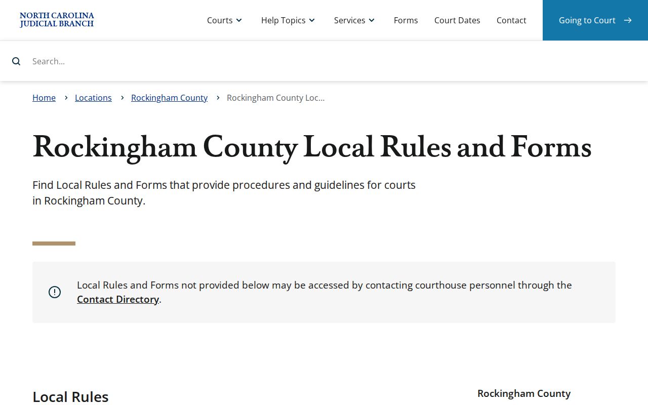 Rockingham court dates local calendar rules and forms
