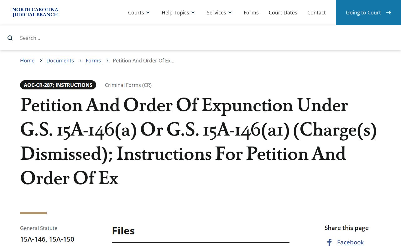 Rockingham County court records expunction petition and instruction page