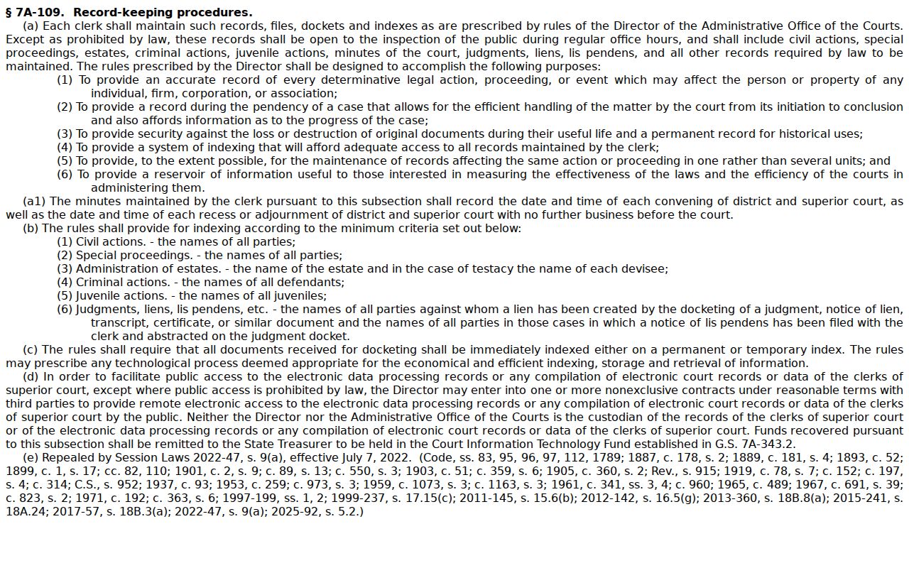 Rockingham criminal docket clerk record statute