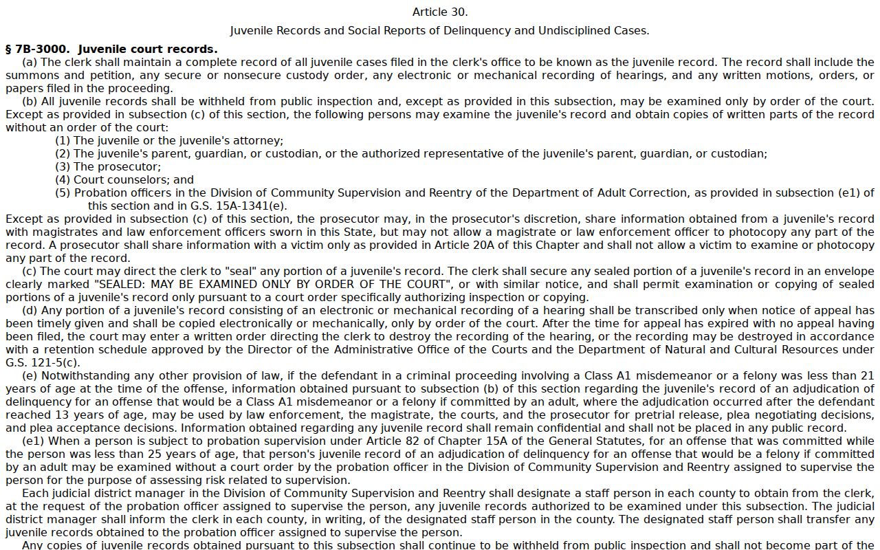 Rockingham criminal docket juvenile confidentiality statute