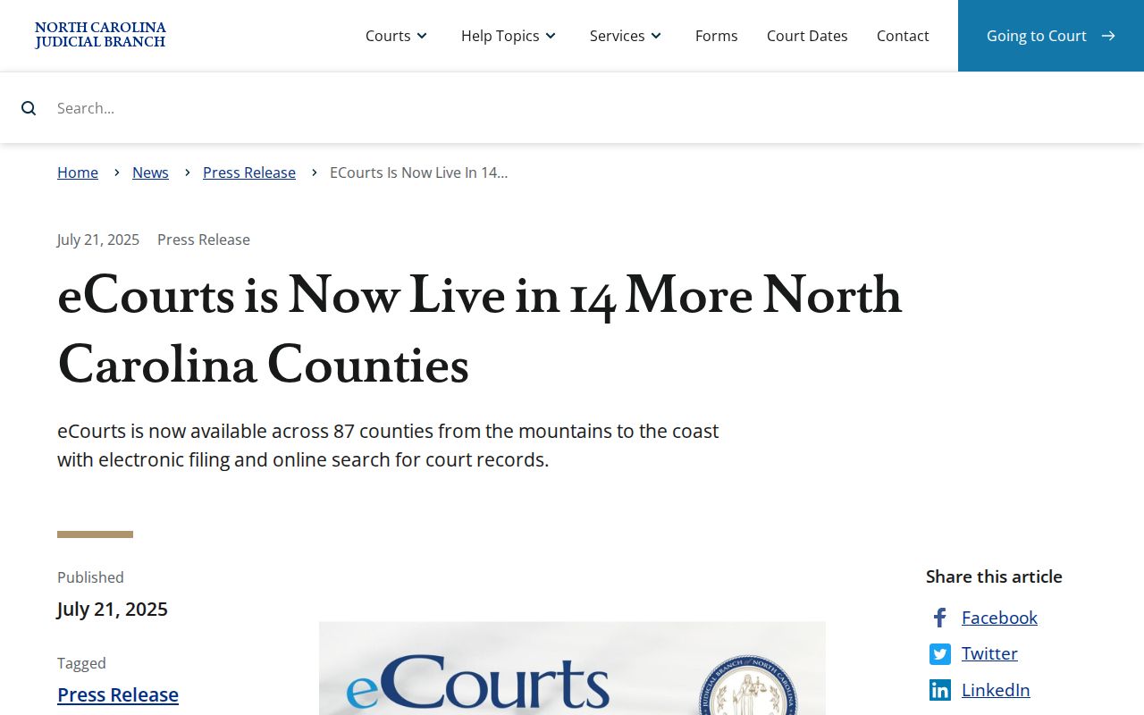 Rockingham County court docket eCourts launch announcement