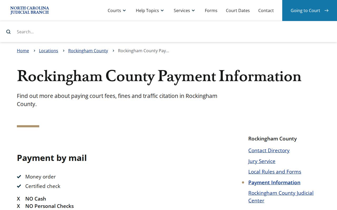 Rockingham County traffic ticket payment information screen